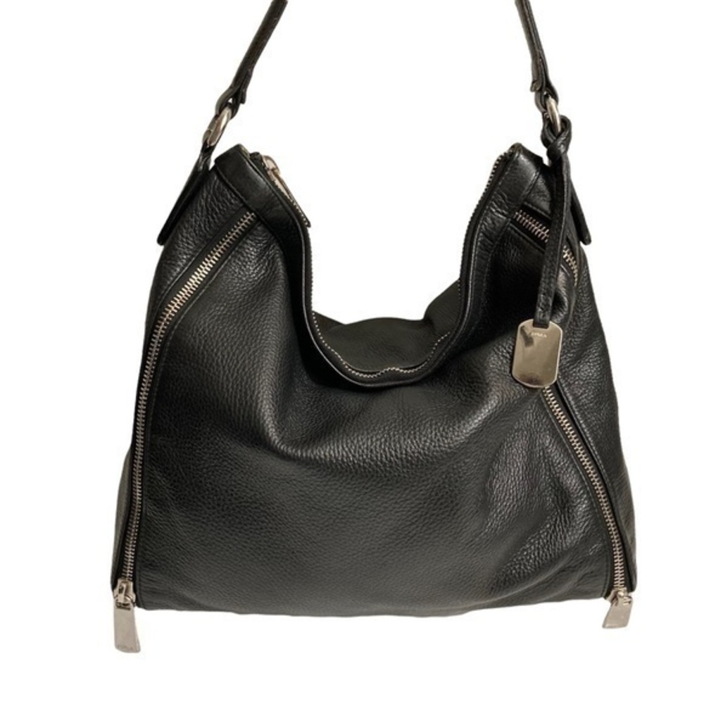 Furla black soft pebbled leather hobo bag
